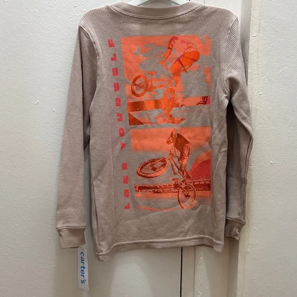 NWT Carter's Kids Tan Long Sleeve with Orange Graphics Shirt Boys Size 6 - Picture 5 of 5